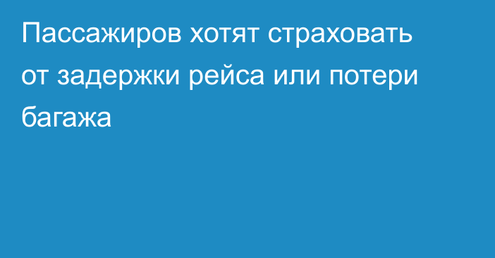 Пассажиров хотят страховать от задержки рейса или потери багажа