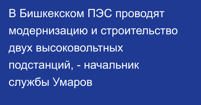 В Бишкекском ПЭС проводят модернизацию и строительство двух высоковольтных подстанций, - начальник службы Умаров