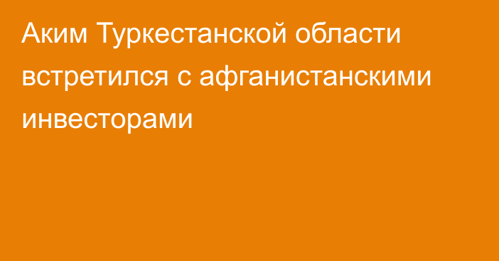 Аким Туркестанской области встретился с афганистанскими инвесторами