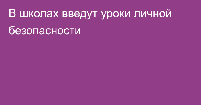 В школах введут уроки личной безопасности