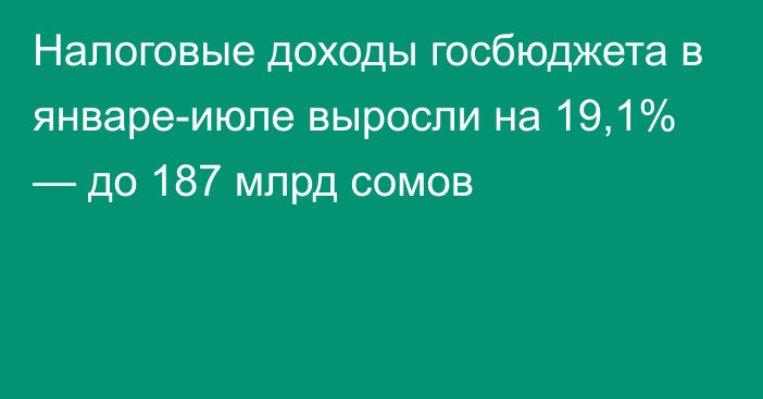 Налоговые доходы госбюджета в январе-июле выросли на 19,1% — до 187 млрд сомов