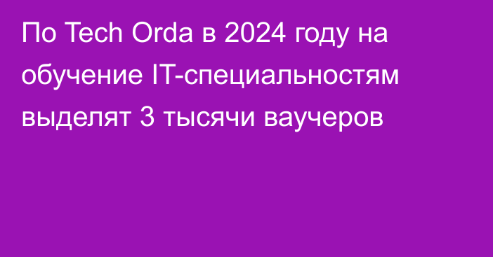 По Tech Orda в 2024 году на обучение IT-специальностям выделят 3 тысячи ваучеров