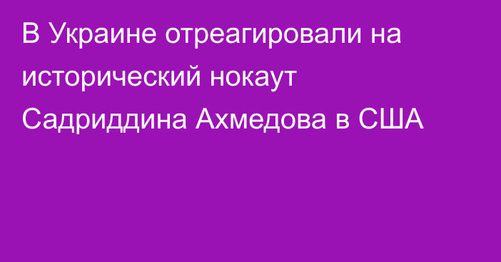 В Украине отреагировали на исторический нокаут Садриддина Ахмедова в США