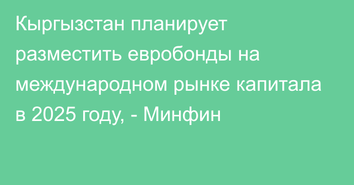 Кыргызстан планирует разместить евробонды на международном рынке капитала в 2025 году, - Минфин