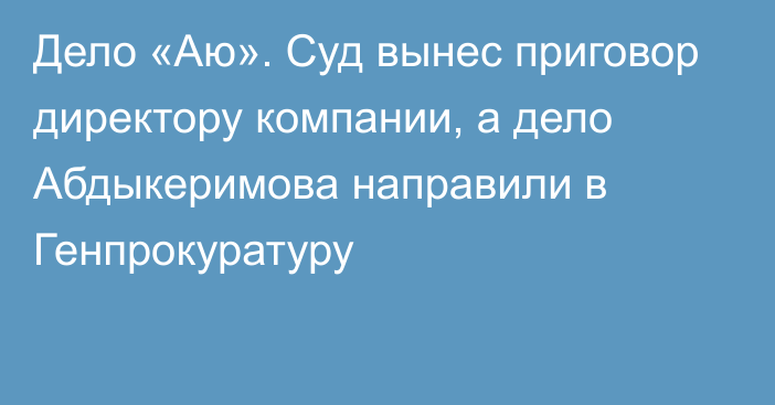 Дело «Аю». Суд вынес приговор директору компании, а дело Абдыкеримова направили в Генпрокуратуру