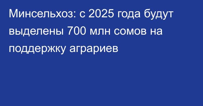 Минсельхоз: с 2025 года будут выделены 700 млн сомов на поддержку аграриев