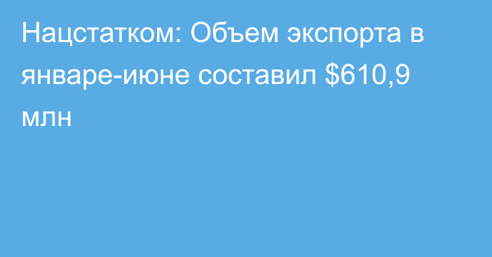 Нацстатком: Объем экспорта в январе-июне составил $610,9 млн