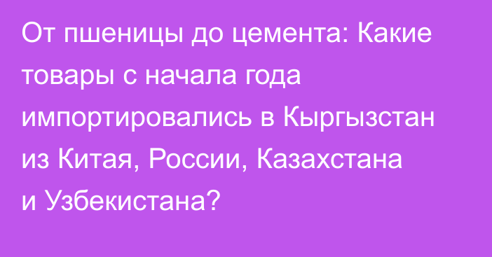 От пшеницы до цемента: Какие товары с начала года импортировались в Кыргызстан из Китая, России, Казахстана и Узбекистана?