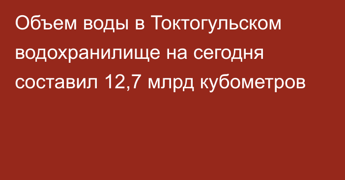 Объем воды в Токтогульском водохранилище на сегодня составил 12,7 млрд кубометров