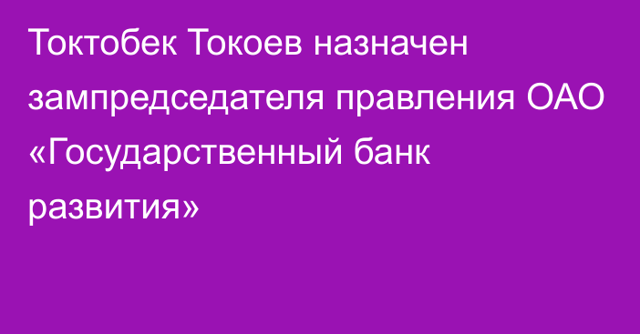 Токтобек Токоев назначен зампредседателя правления ОАО «Государственный банк развития»