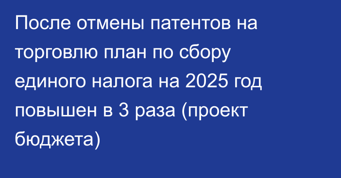 После отмены патентов на торговлю план по сбору единого налога на 2025 год повышен в 3 раза (проект бюджета)