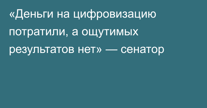 «Деньги на цифровизацию потратили, а ощутимых результатов нет» — сенатор