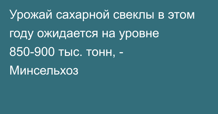 Урожай сахарной свеклы в этом году ожидается на уровне 850-900 тыс. тонн, - Минсельхоз