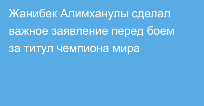 Жанибек Алимханулы сделал важное заявление перед боем за титул чемпиона мира