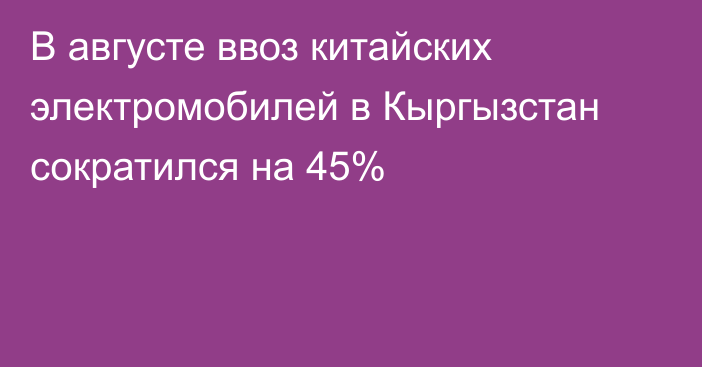 В августе ввоз китайских электромобилей в Кыргызстан сократился на 45%