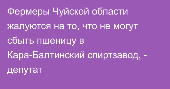 Фермеры Чуйской области жалуются на то, что не могут сбыть пшеницу в Кара-Балтинский спиртзавод, - депутат