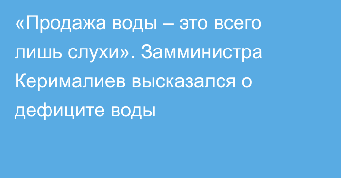 «Продажа воды – это всего лишь слухи». Замминистра Керималиев высказался о дефиците воды