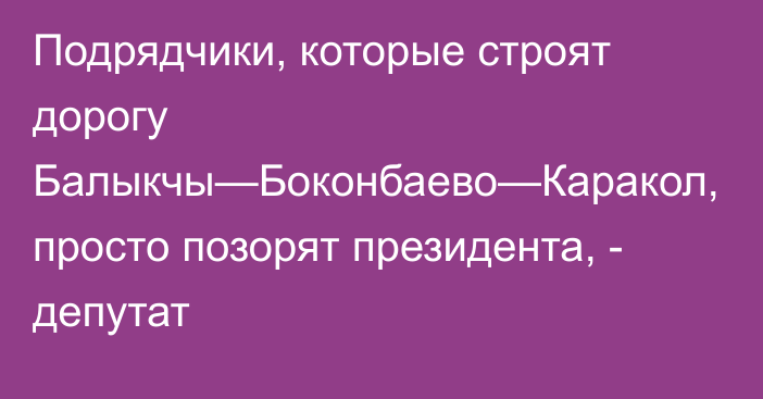 Подрядчики, которые строят дорогу Балыкчы—Боконбаево—Каракол, просто позорят президента, - депутат