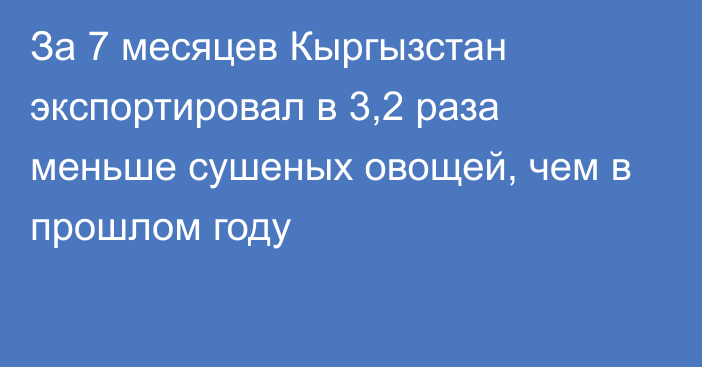 За 7 месяцев Кыргызстан экспортировал в 3,2 раза меньше сушеных овощей, чем в прошлом году