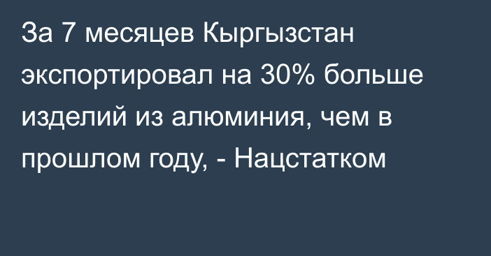 За 7 месяцев Кыргызстан экспортировал на 30% больше изделий из алюминия, чем в прошлом году, - Нацстатком 