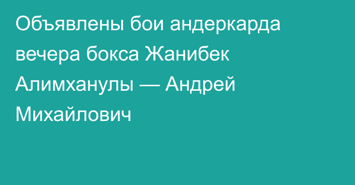 Объявлены бои андеркарда вечера бокса Жанибек Алимханулы — Андрей Михайлович