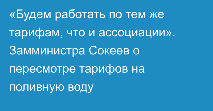 «Будем работать по тем же тарифам, что и ассоциации». Замминистра Сокеев о пересмотре тарифов на поливную воду