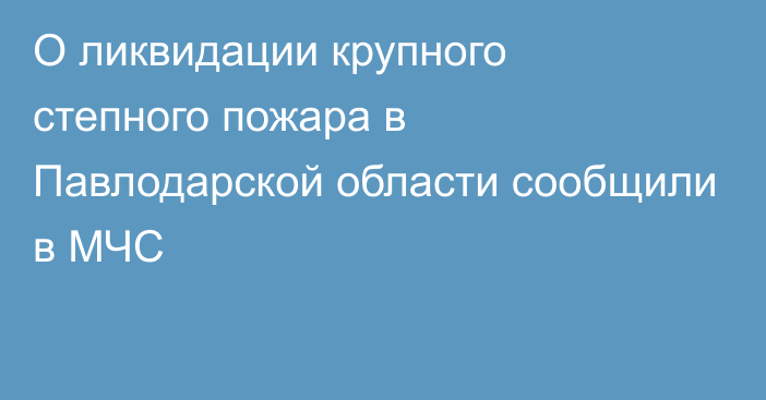 О ликвидации крупного степного пожара в Павлодарской области сообщили в МЧС