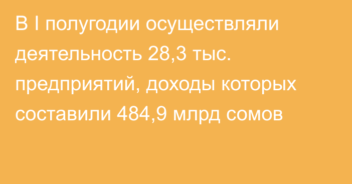 В I полугодии осуществляли деятельность 28,3 тыс. предприятий, доходы которых составили 484,9 млрд сомов