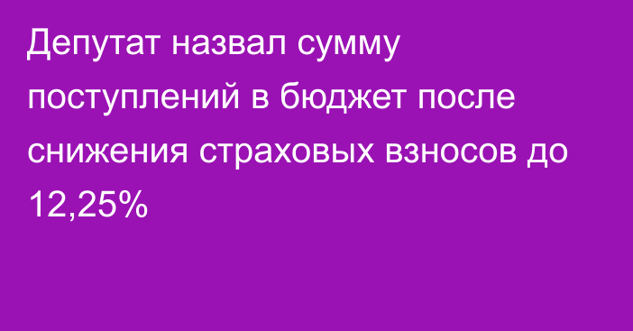 Депутат назвал сумму поступлений в бюджет после снижения страховых взносов до 12,25%