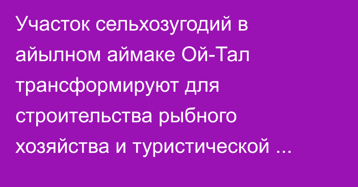 Участок сельхозугодий в айылном аймаке Ой-Тал трансформируют для строительства рыбного хозяйства и туристической базы, - кабмин 