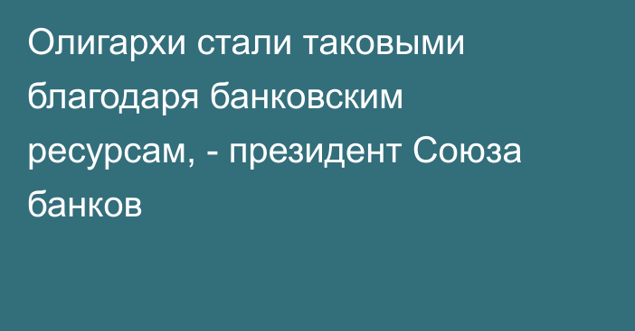 Олигархи стали таковыми благодаря банковским ресурсам, - президент Союза банков