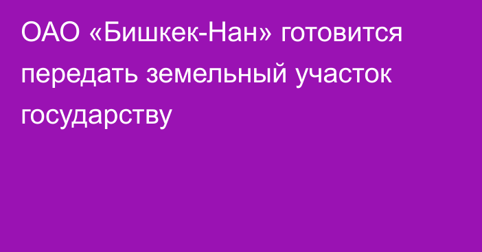 ОАО «Бишкек-Нан» готовится передать земельный участок государству