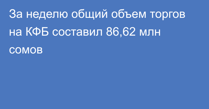 За неделю общий объем торгов на КФБ составил 86,62 млн сомов