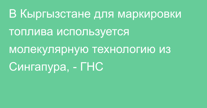 В Кыргызстане для маркировки топлива используется молекулярную технологию из Сингапура, - ГНС