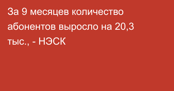 За 9 месяцев количество абонентов выросло на 20,3 тыс., - НЭСК