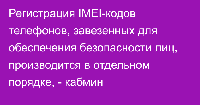 Регистрация IMEI-кодов телефонов, завезенных для обеспечения безопасности лиц, производится в отдельном порядке, - кабмин