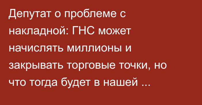 Депутат о проблеме с накладной: ГНС может начислять миллионы и закрывать торговые точки, но что тогда будет в нашей стране?