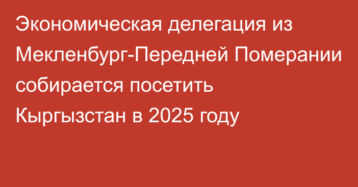 Экономическая делегация из Мекленбург-Передней Померании собирается посетить Кыргызстан в 2025 году