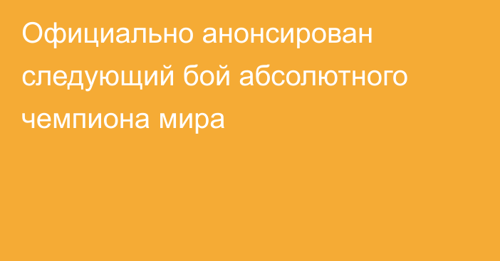 Официально анонсирован следующий бой абсолютного чемпиона мира