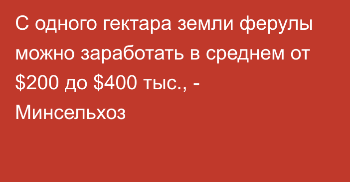 С одного гектара земли ферулы можно заработать в среднем от $200 до $400 тыс., - Минсельхоз