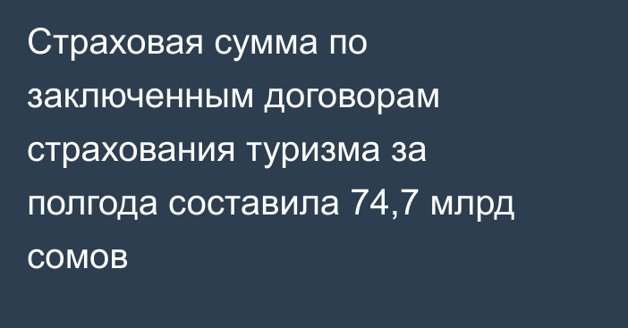 Страховая сумма по заключенным договорам страхования туризма за полгода составила 74,7 млрд сомов