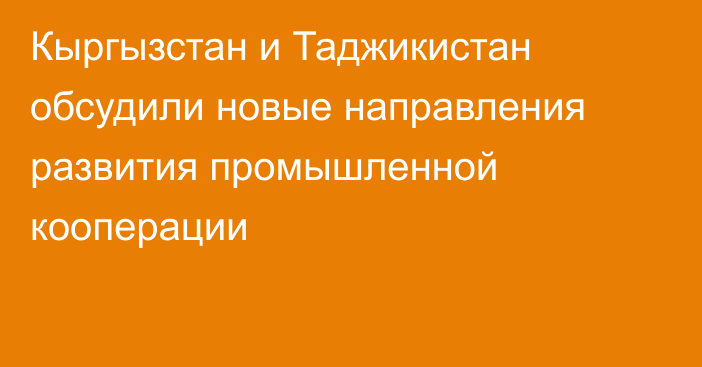 Кыргызстан и Таджикистан обсудили новые направления развития промышленной кооперации