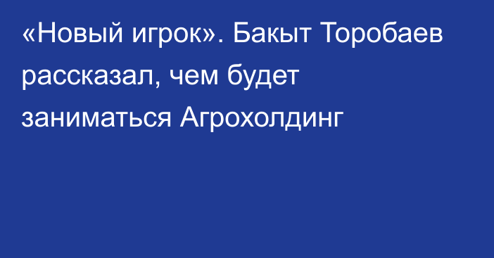 «Новый игрок». Бакыт Торобаев рассказал, чем будет заниматься Агрохолдинг