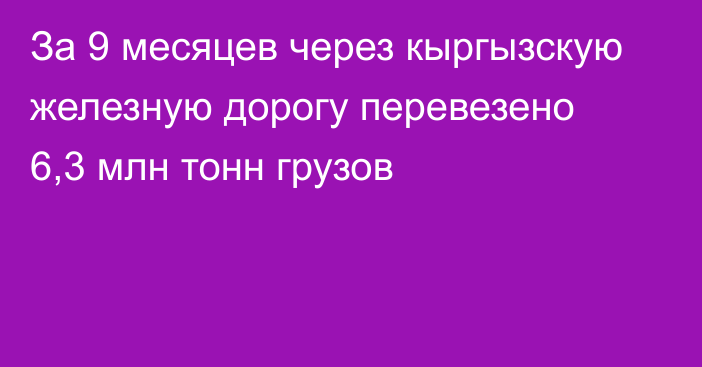 За 9 месяцев через кыргызскую железную дорогу перевезено 6,3 млн тонн грузов