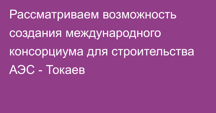 Рассматриваем возможность создания международного консорциума для строительства АЭС - Токаев