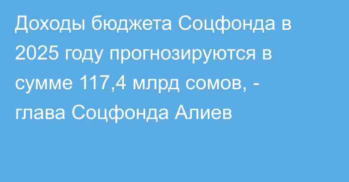 Доходы бюджета Соцфонда в 2025 году прогнозируются в сумме 117,4 млрд сомов, - глава Соцфонда Алиев