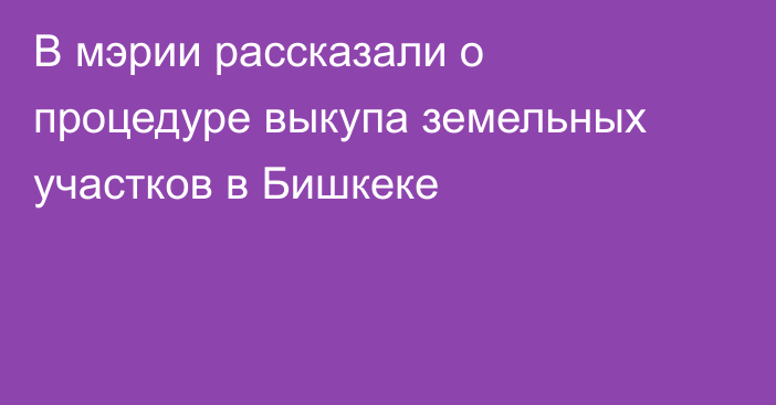 В мэрии рассказали о процедуре выкупа земельных участков в Бишкеке