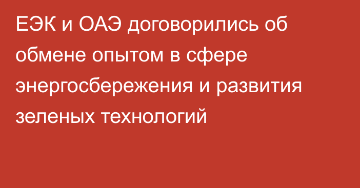 ЕЭК и ОАЭ договорились об обмене опытом в сфере энергосбережения и развития зеленых технологий