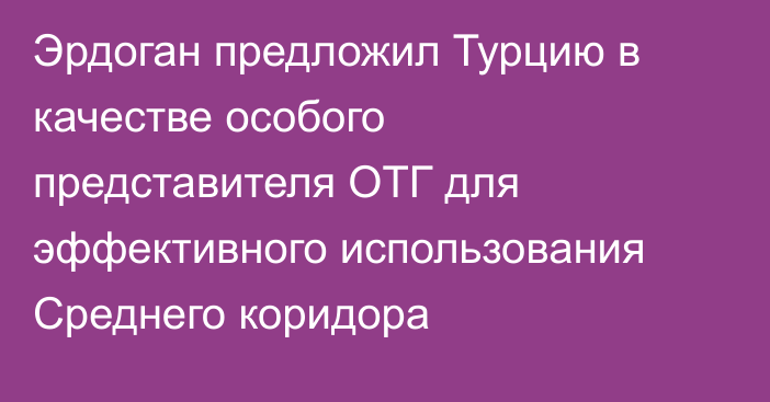 Эрдоган предложил Турцию в качестве особого представителя ОТГ для эффективного использования Среднего коридора