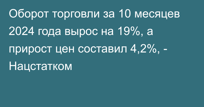 Оборот торговли за 10 месяцев 2024 года вырос на 19%, а прирост цен составил 4,2%, - Нацстатком